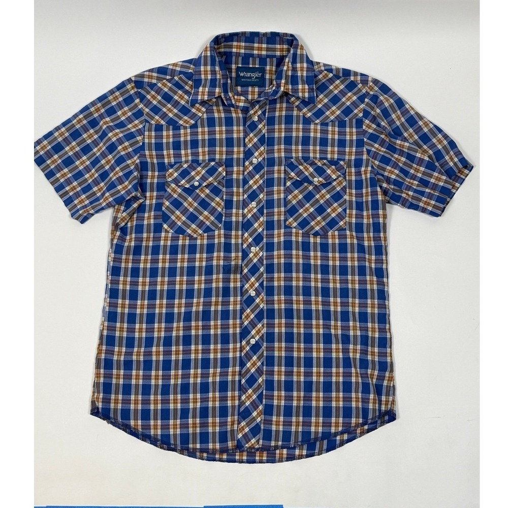 Wrangler Men's Western Pearl Snap Shirt – Blue/Brown Plaid – Size M